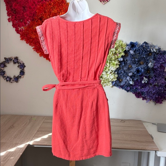 Free People Running Wild Embroidered Mini Wrap Dress in Papaya - Picture 4 of 14